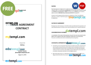 trade agreement contract template, Word and PDF format