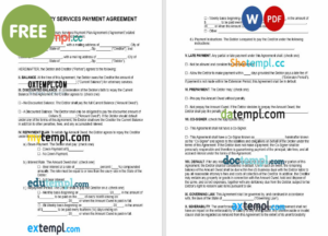 veterinary services payment plan agreement template, Word and PDF format