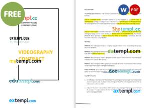 videography contract template, Word and PDF format