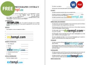 wedding photography contract template, Word and PDF format