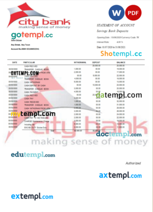 Saint Vincent and The Grenadines First Caribbean International Bank bank statement template in Word and PDF format
