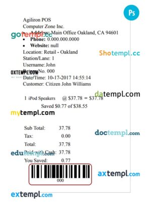 AGILIRON POS payment check PSD template AGILIRON POS payment check PSD template