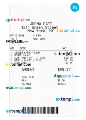 CAFE payment check PSD template