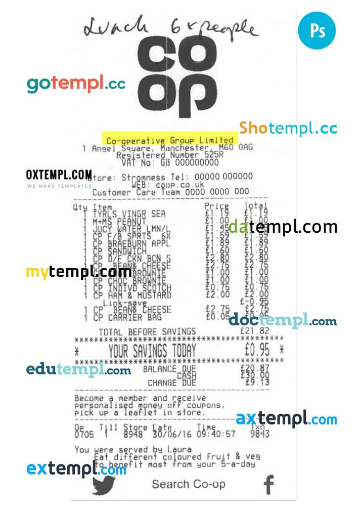 CO-OPERATIVE GROUP LIMITED payment check PSD template CO-OPERATIVE GROUP LIMITED payment check PSD template