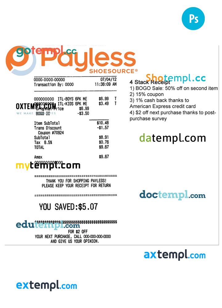 PAYLESS payment check PSD template PAYLESS payment check PSD template