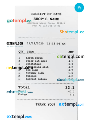 SHOP’S payment receipt PSD template