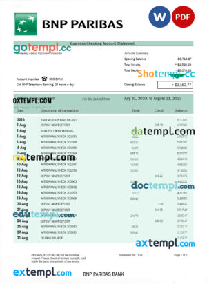 Cote d’Ivoire Attijariwafa bank statement template in Word and PDF format