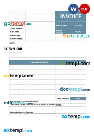 Basic service invoice template in word and pdf format