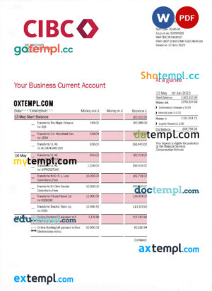 Benin Bank of Africa bank statement template in Word and PDF format