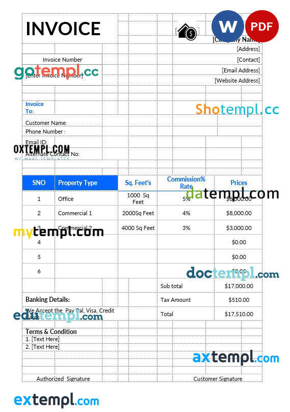 Commercial Real Estate invoice template in word and pdf format Commercial Real Estate invoice template in word and pdf format