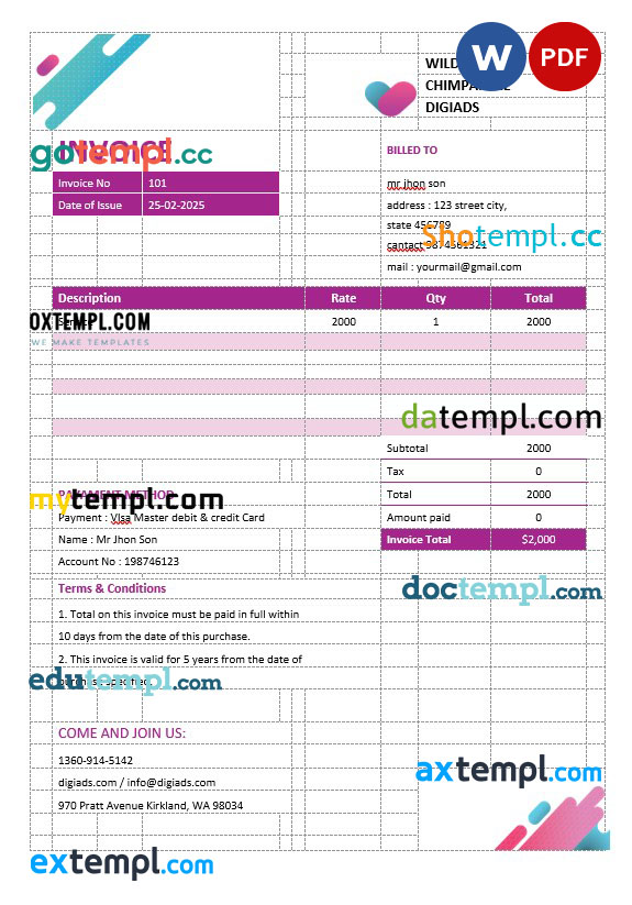 Digital Advertising Agency Invoice template in word and pdf format Digital Advertising Agency Invoice template in word and pdf format