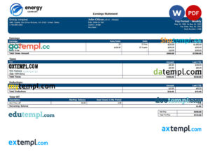 Energy company editable payroll template in Word and PDF formats