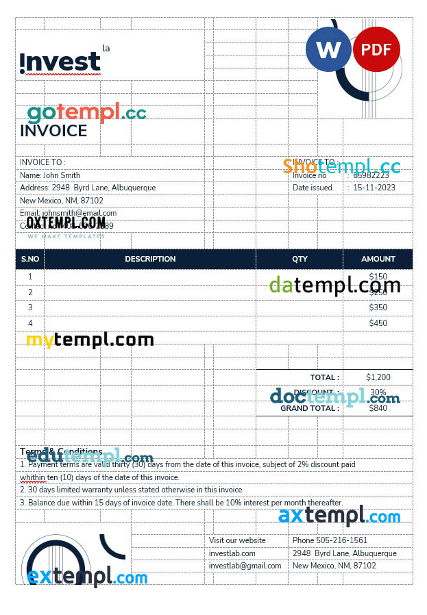 Financial advisor Invoice template in word and pdf format Financial advisor Invoice template in word and pdf format