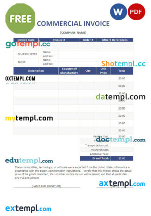 Free Professional Invoice template in word and pdf format