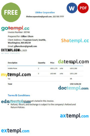 Free Modern Invoice template in word and pdf format