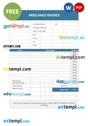 USA Austen Tech Company invoice template in Word and PDF format, fully editable