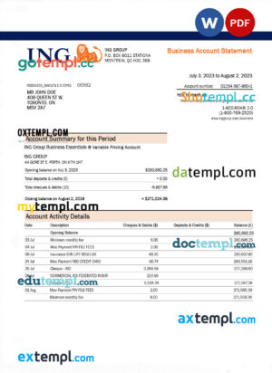 ING Groep bank company account statement Word and PDF template