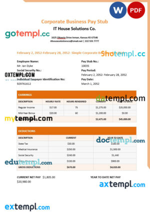 Long Beach Unified School district employee pay stub Word and PDF template