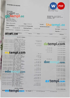Bank Muscat enterprise account statement Word and PDF template