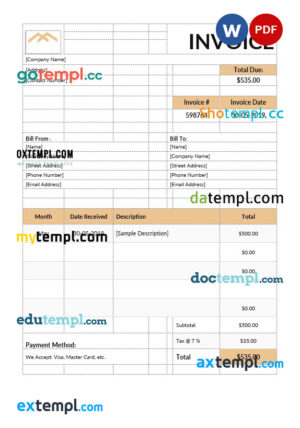 USA Cane Furniture Shop invoice template in Word and PDF format, fully editable
