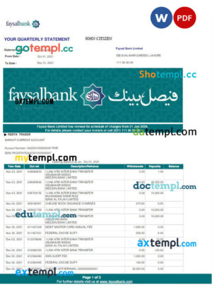 PAKISTAN FAYSAL BANK statement Word and PDF template