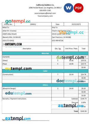 USA SDGE utility bill Word and PDF template