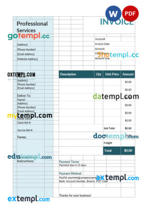Blank Consulting Invoice template in word and pdf format