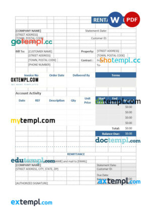 Sample Rental Invoice template in word and pdf format