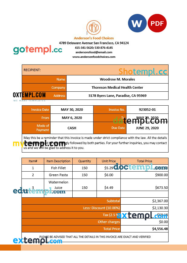Sample Work From Home Invoice template in Word format Sample Work From Home Invoice template in Word format