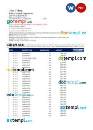 Romania Banca Transilvania bank statement template in Word and PDF format, version 2