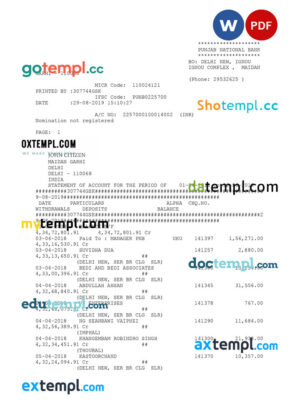 Resona Bank company checking account statement Word and PDF template
