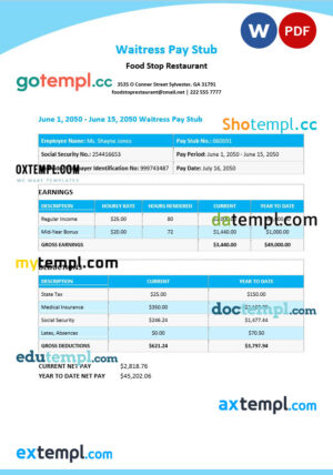 Blank Contractor Invoice template in word and pdf format