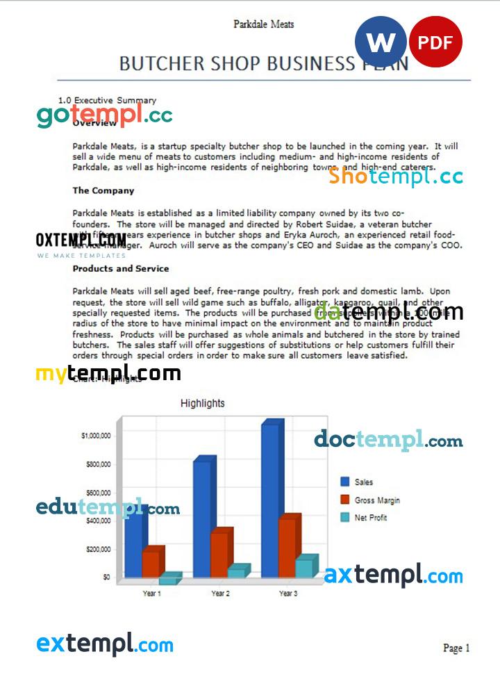 butcher shop business plan template in Word and PDF formats butcher shop business plan template in Word and PDF formats