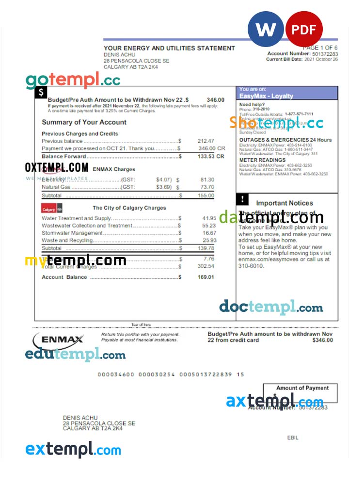 Austria Wasserverband Steinberg water utility bill template in Word and PDF format