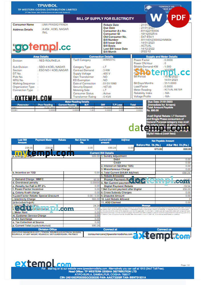 Bancolombia Bank firm statement Word and PDF template