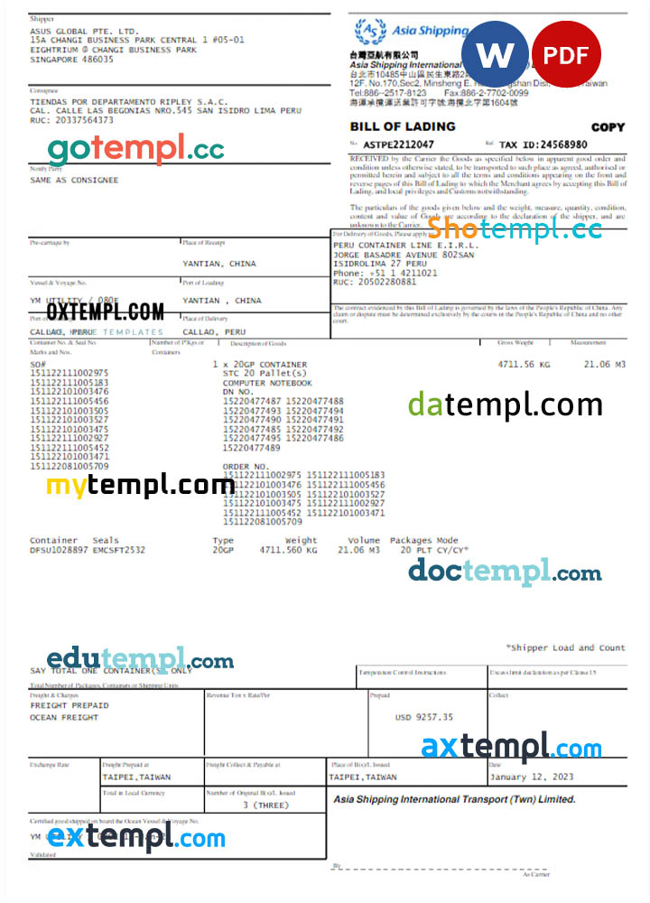 China Citic Bank Corp bank statement template in Word and PDF format
