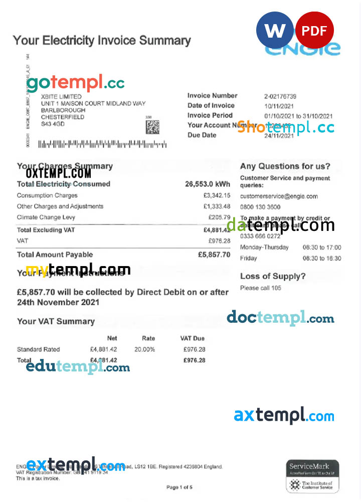 simple service contract template, Word and PDF format