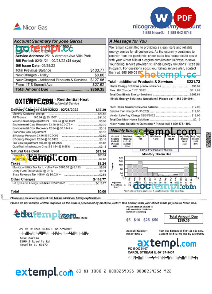 USA City Construction invoice template in Word and PDF format, fully editable