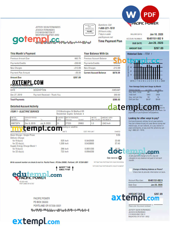 USA 601 WEST management corporation payslip template in Word and PDF formats