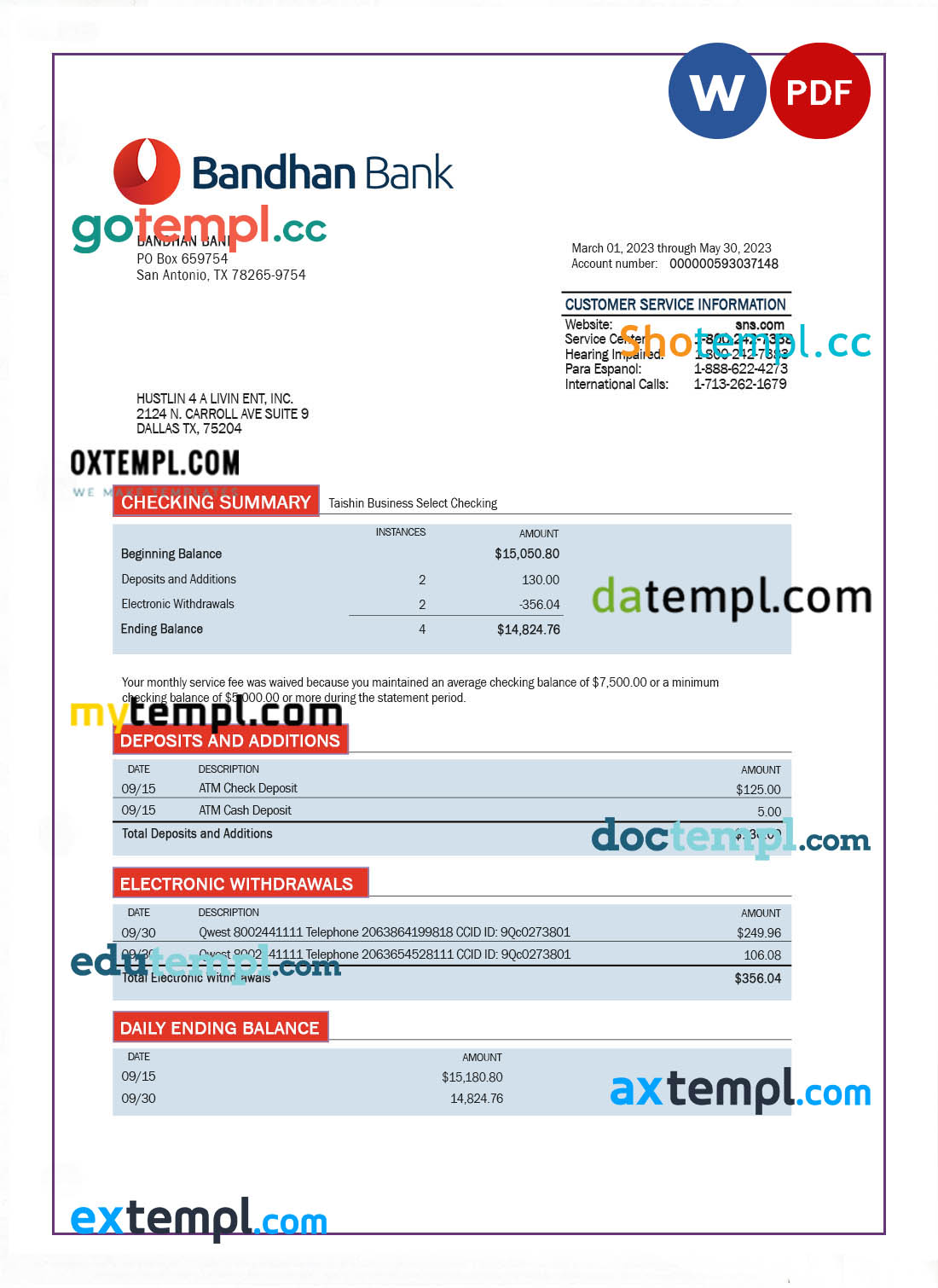 Editable Service Invoice template in word and pdf format
