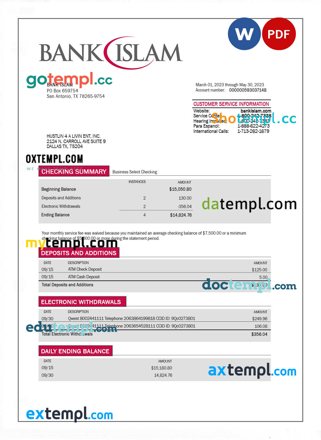 Sweden Tele Ring utility bill template in Word and PDF format