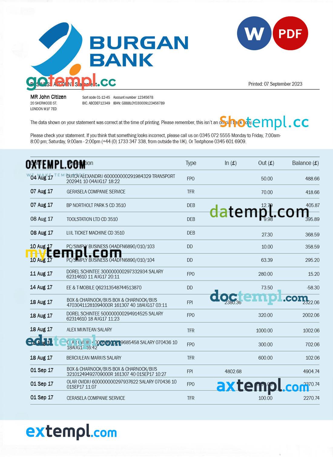 Burgan Bank enterprise account statement Word and PDF template Burgan Bank enterprise account statement Word and PDF template