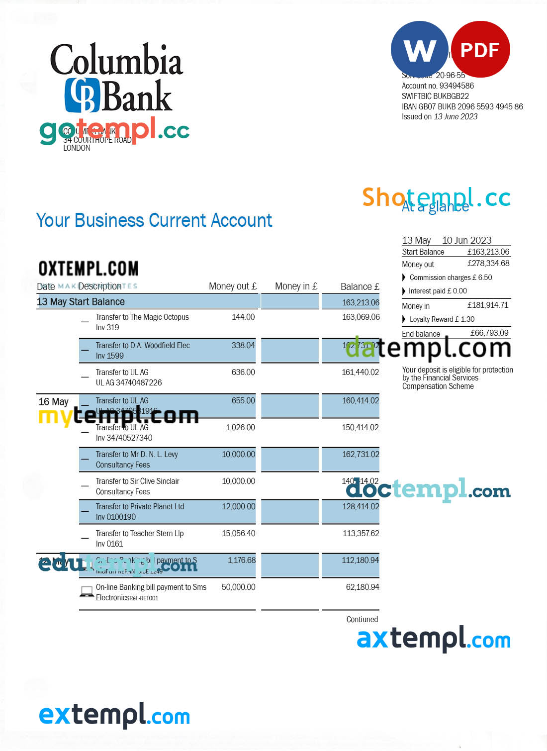 Nigeria GTBank proof of address bank statement template in Word and PDF format