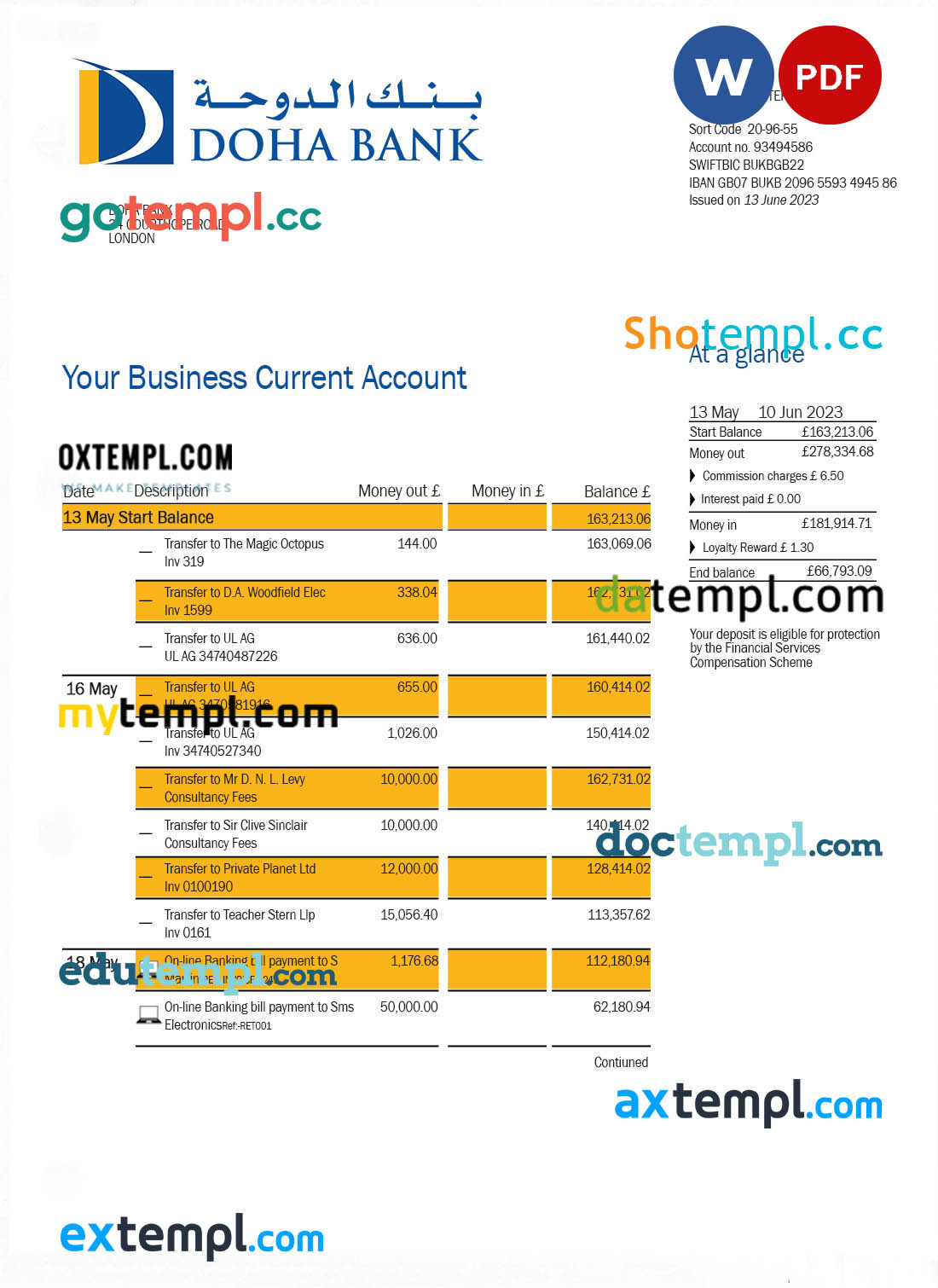 Laos Lao Viet bank statement Excel and PDF template