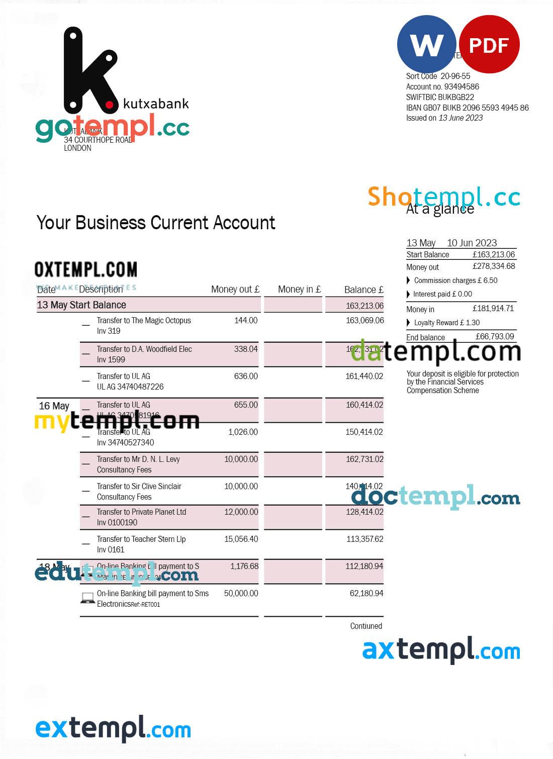 Kutxabank company account statement Word and PDF template Kutxabank company account statement Word and PDF template