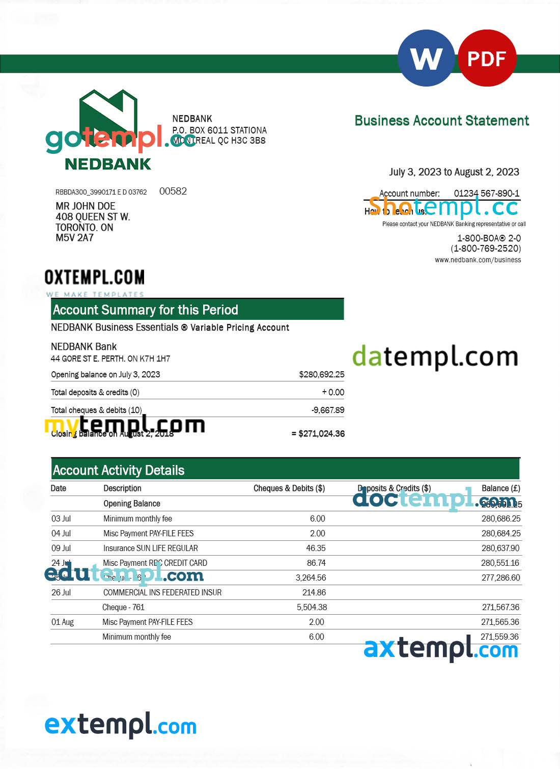 Bank Muscat enterprise account statement Word and PDF template