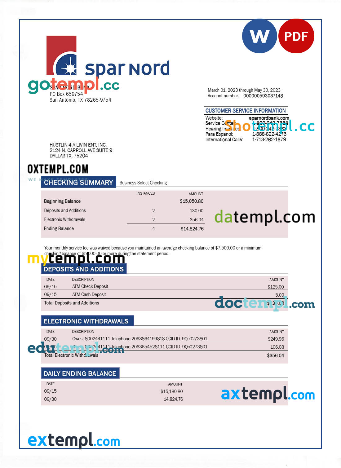 Bhutan National Bank proof of address statement template in Word and PDF format