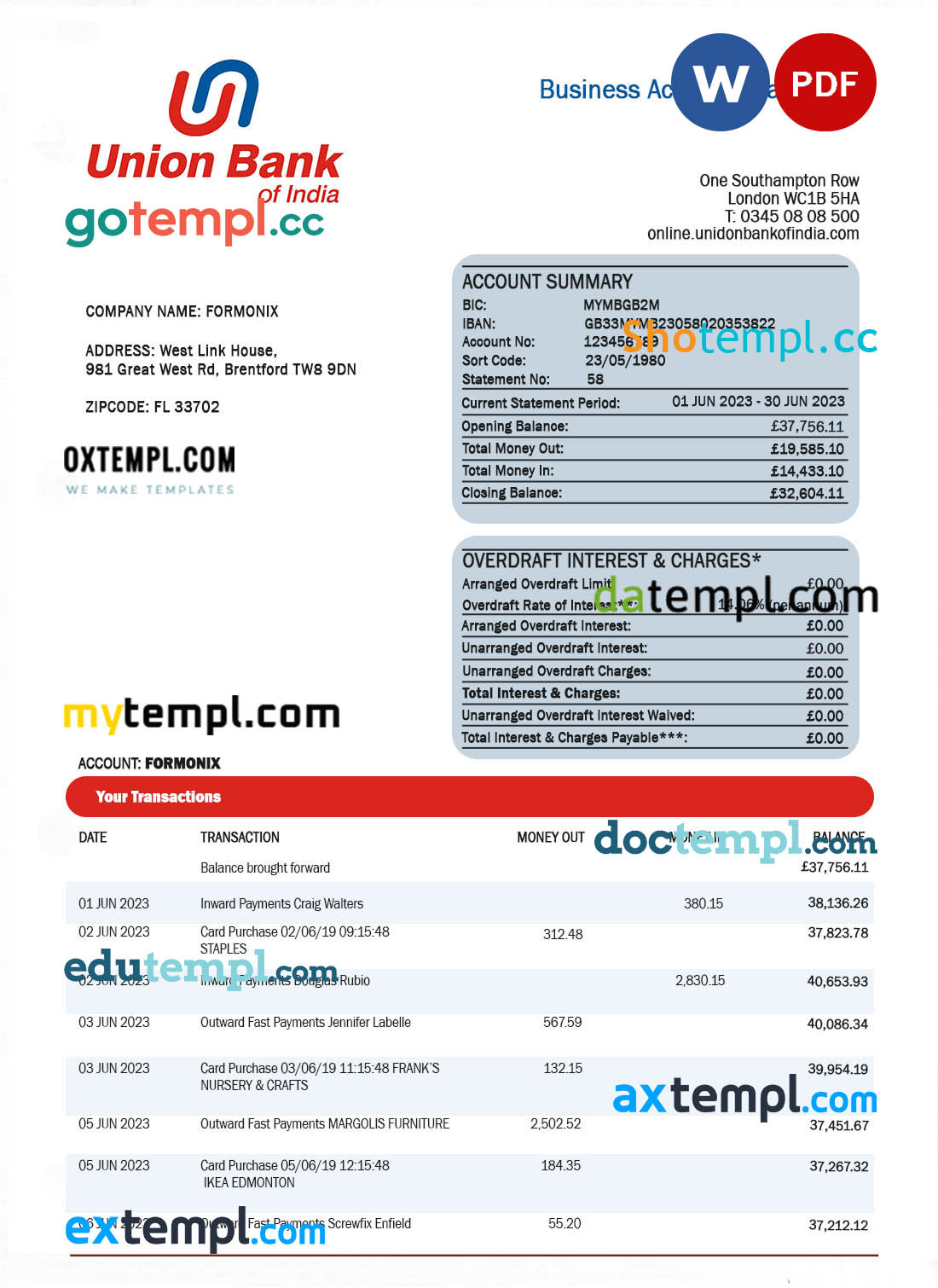 Canada Enmax utility bill Word and PDF template