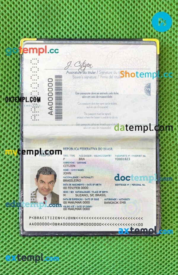Brazil passport editable PSD files, scan and photo taken image, 2 in 1 2016-2019