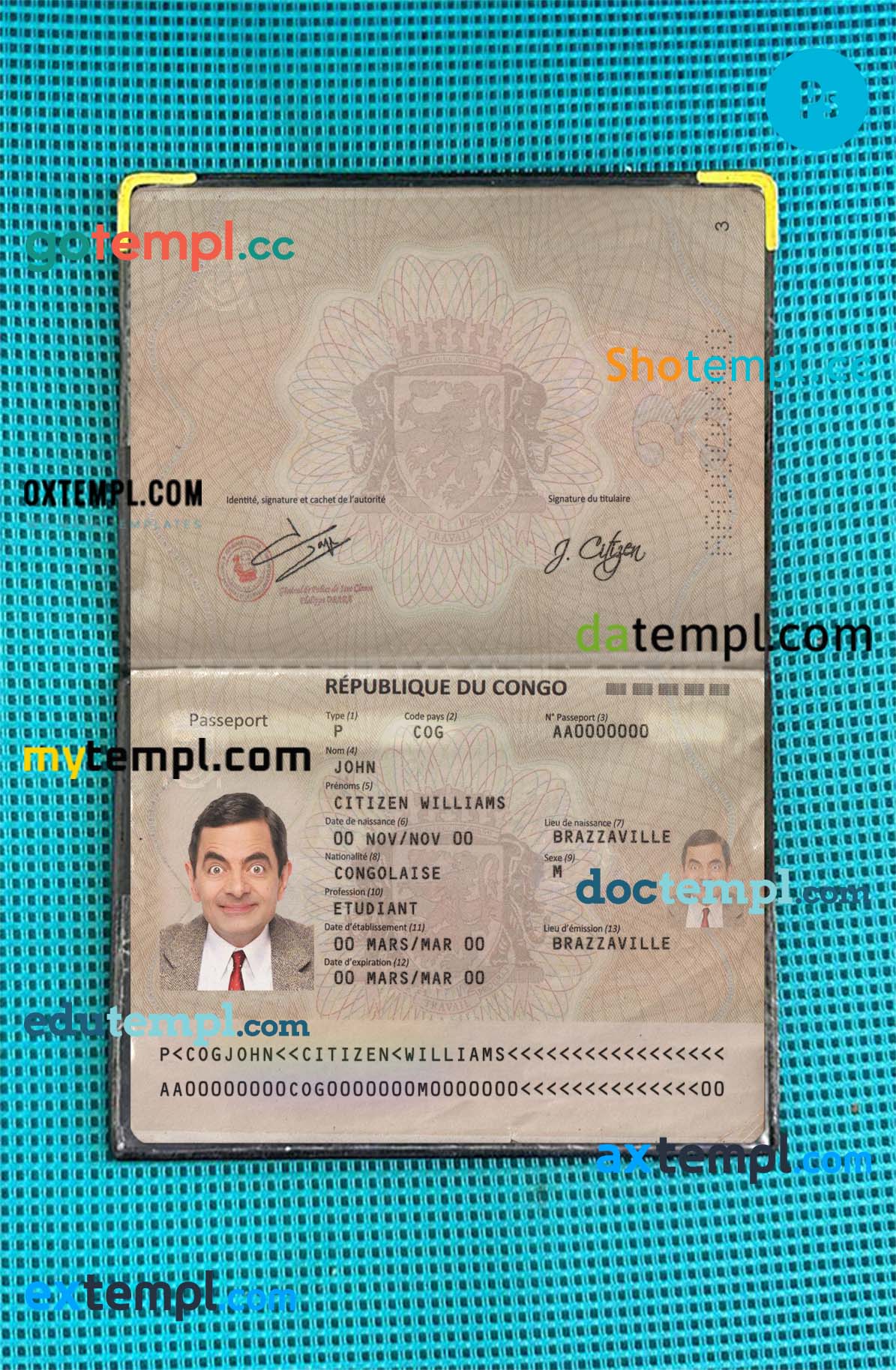 Colombia passport template in PSD format, 2015-2018